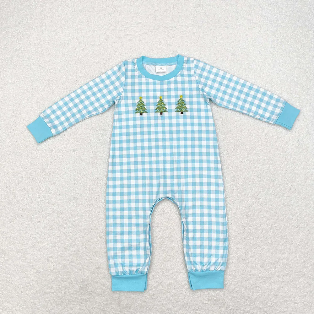 

9.13 Baby Winter Rompers Baby Infant Boys Christmas Tree Blue Checkered Rompers