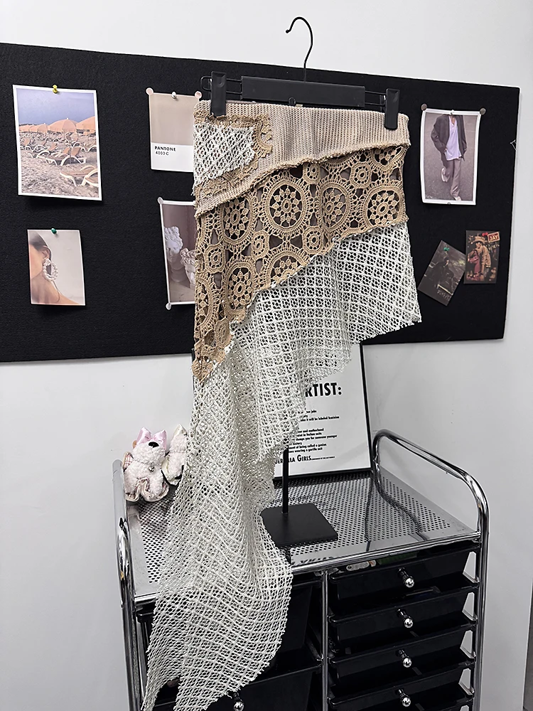 

Американская ретро-юбка асимметричного кроя с кружевом, в стиле пэчворк, с высокой талией, облегающая, для повседневной носки