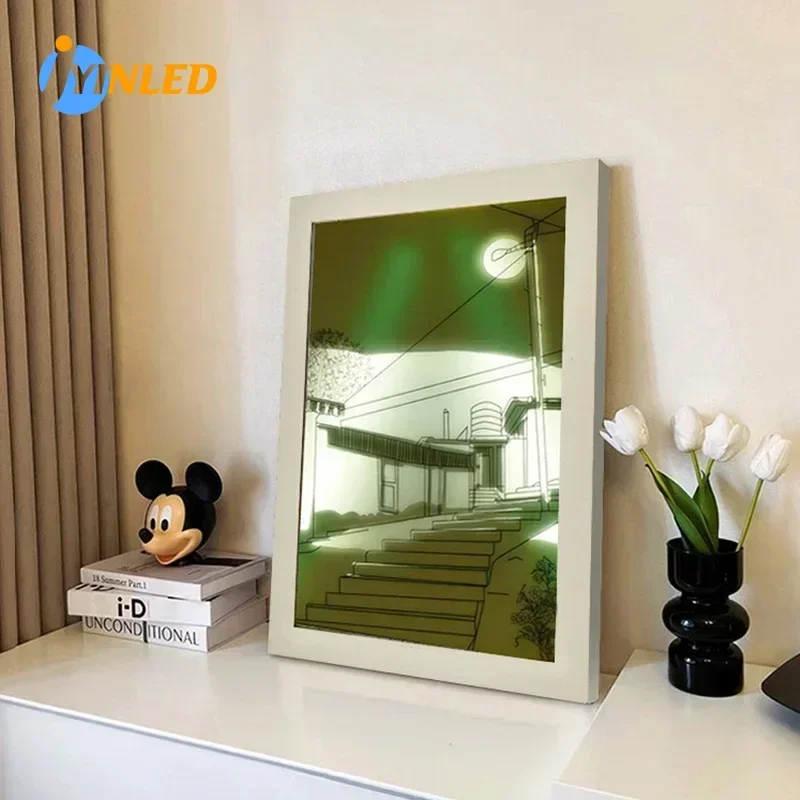 

USB Plug-in LED Light Painting 3Colors Adjustable Living Room Bedroom Creative Wall Desktop Decor Without Battery Light Painting