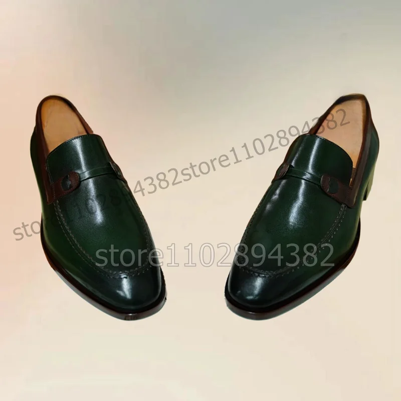 Green Sewing Design Square Toe Men Derby Shoes Fashion Slip On Men Shoes Luxurious Handmade Party Banquet Office Men Dress Shoes