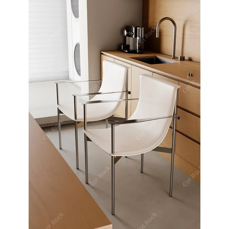 Saddle leather dining table chair modern simple household stainless steel chair study negotiation chair