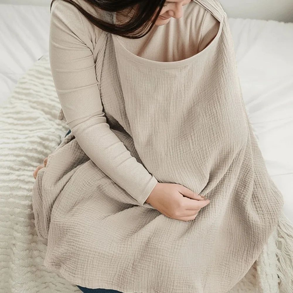 Breathable Breastfeeding Cover Cotton Muslin Lightweight Nursing Feeding Scarf Full Coverage Apron Style Muslin Nursing Cover