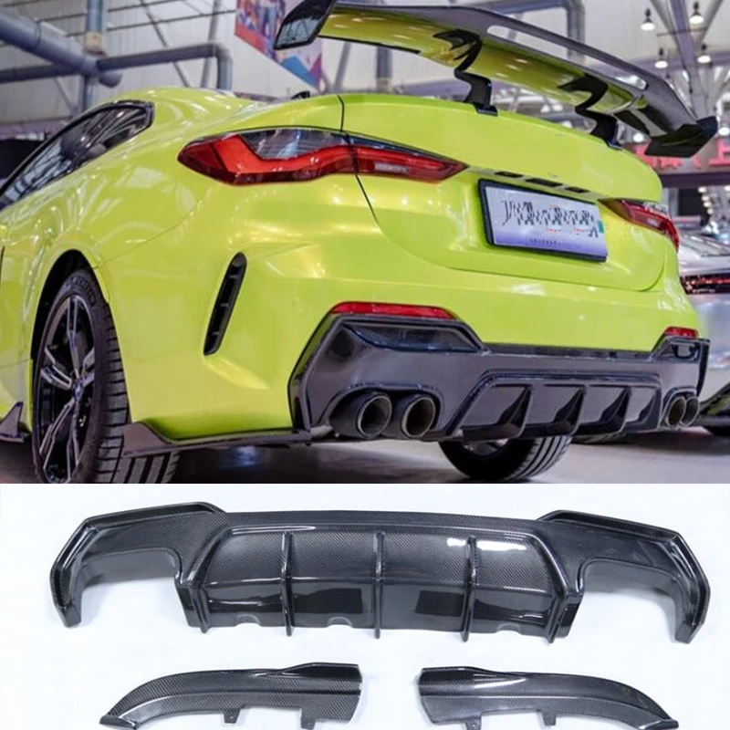 For BMW G22 G23 M Tech M-Sport M440i 2020 2021 2022 Real Carbon Fiber Auto Car Rear Bumper Diffuser Apron Side Splitter Spoiler