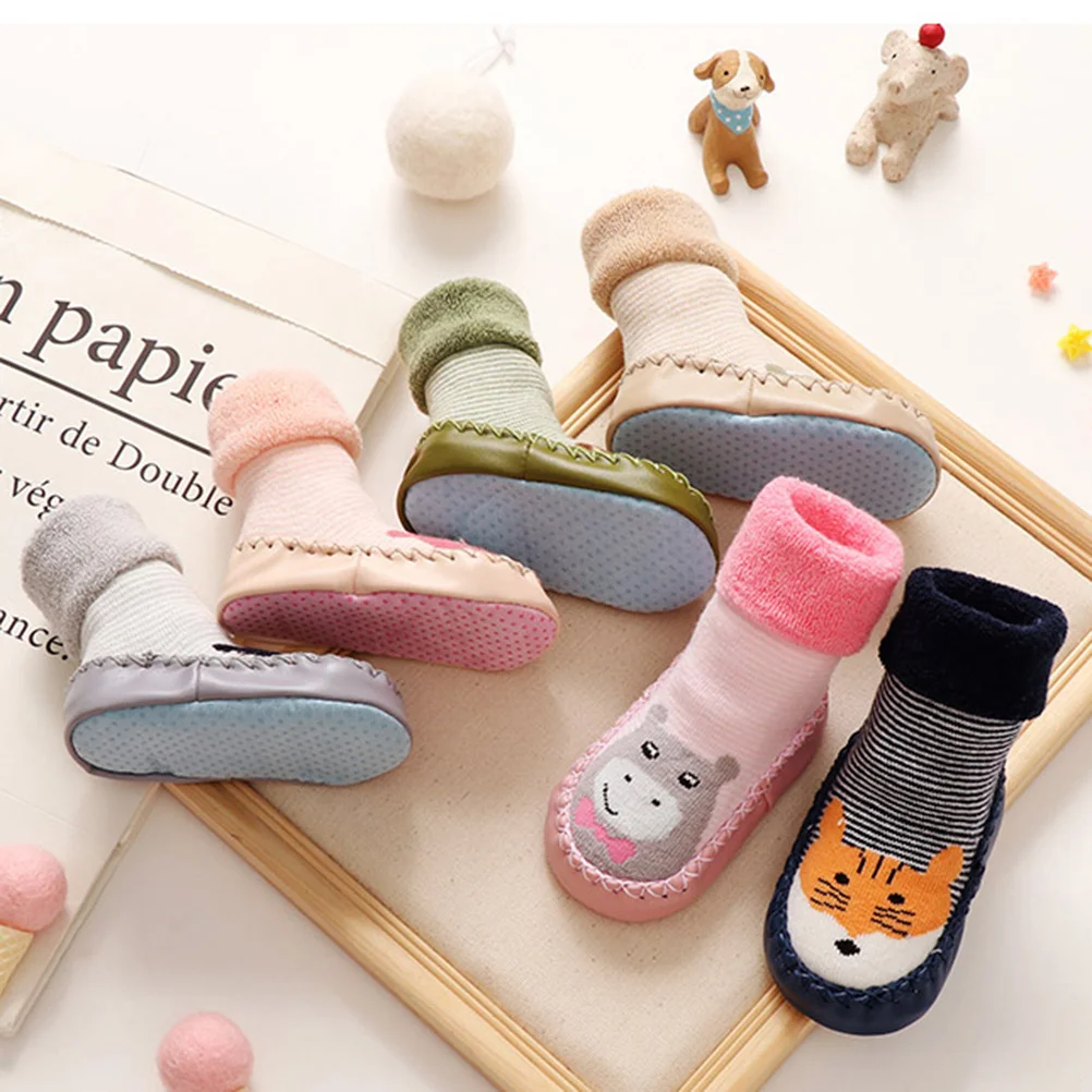 

1Pair Baby Anti-Slip Learning Socks Toddler Cotton Cartoon Infant Socks 15-23 Months Pattern Breathable Warm