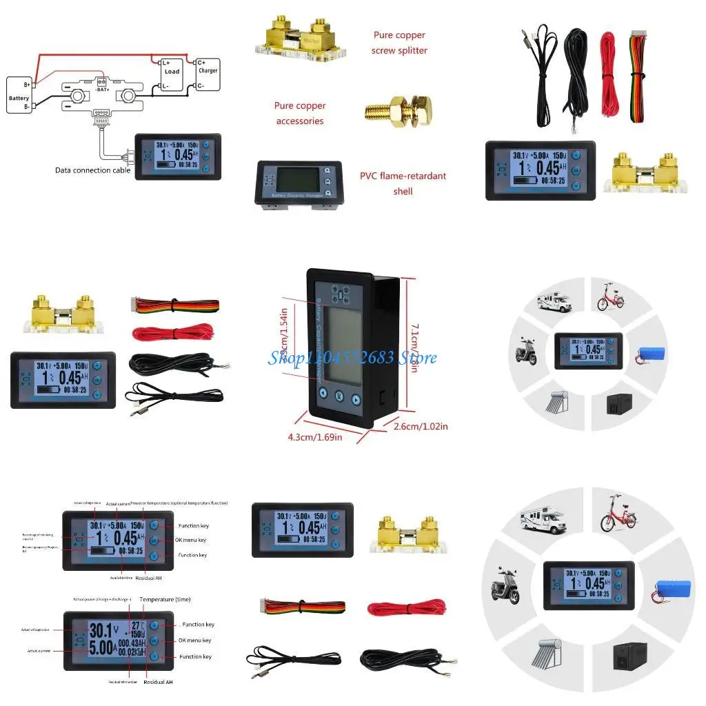 

Y6GD 500A Shunt Battery Monitors, LED Battery Monitors with 9.8Ft Cable Battery Tester Coulometer Capacity Electricity