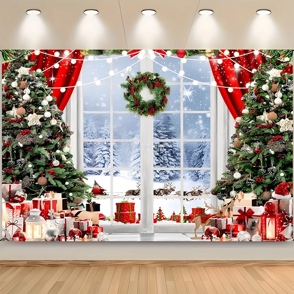 Natal Day Wreath Snowman Fotografia Backdrop, adereços família, Natal Eve, Party Decor, Sala de estar, Ano Novo fundo, DS-06