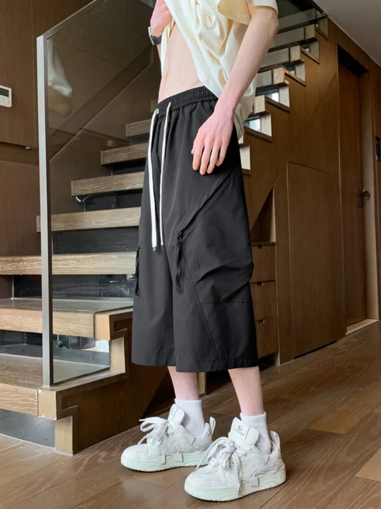 

Мужские летние тонкие модные свободные повседневные брюки в американском стиле, крутые ретро-брюки прямого кроя, спортивные брюки средней длины (7/8)