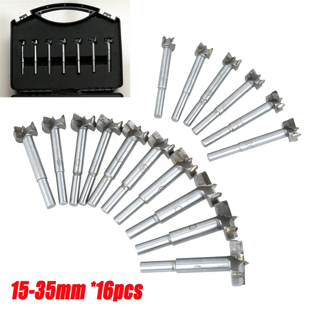 16 stks 15-35mm Hout Boren Gecementeerd Carbide Verstelbare Hout Gat Cutter Boren Houtbewerking Ponsen gereedschap