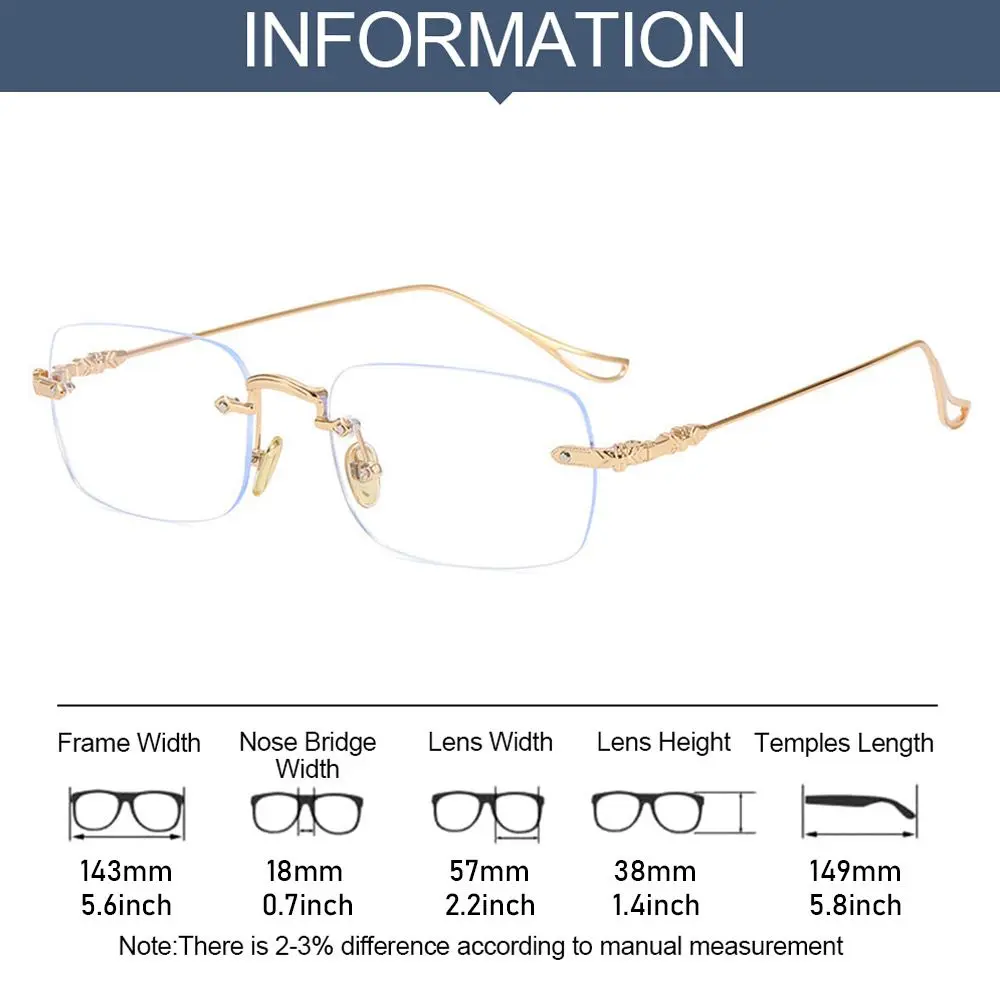 2024 Square Rimless Anti-Blue Light Glasses Women Men Summer Silver Frame Optical Spectacle Eyeglasses Computer Reading Eyewear