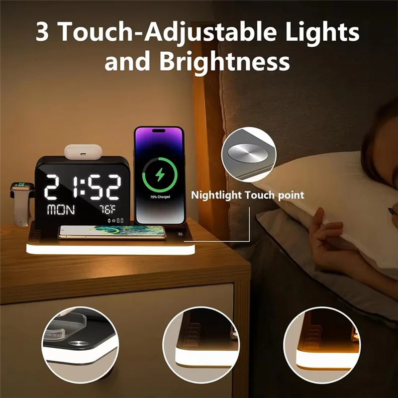 

A47Z Wireless Charging Station Withtime Display Multifunctional Charging Accessories Compatible Withmultiple Devices