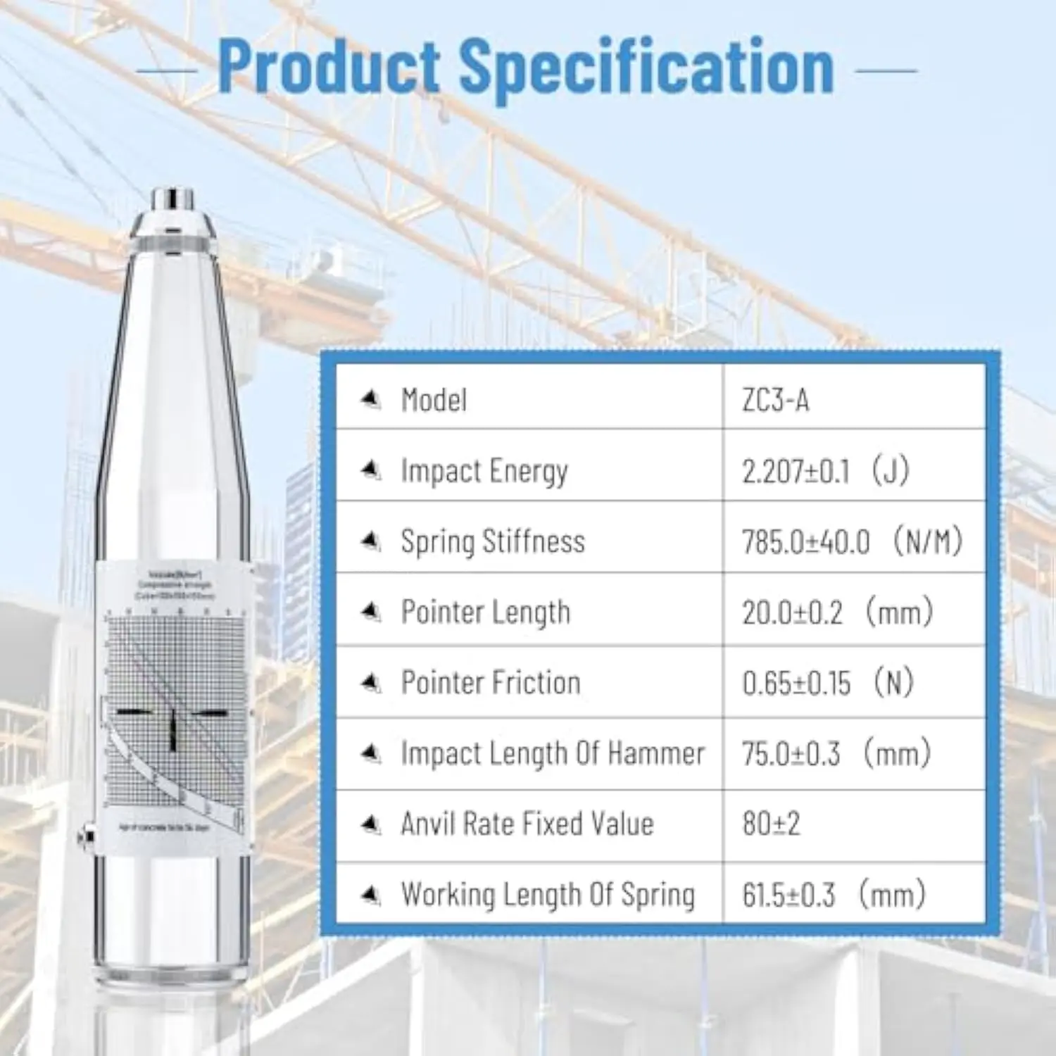 Portable Schmidt Hammer SCLEROMETER for Test Hammer CONCRETE NDT Rebound Hammer with 1-Year Warranty ASTM Standard