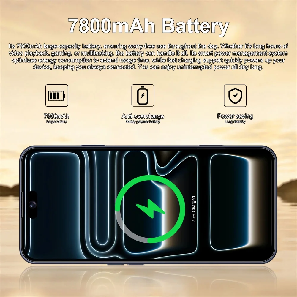K-Touch Smartphone 5G für 17 Pro Max, 7,3-Zoll-Vollbild-Display, 5G-Mobiltelefon mit Dual-SIM-Funktion, Android-Smartphone, 16+48-MP-Kamera, Gesichtserkennung, entsperrt, 7800-mAh-Akku, Mobiltelefone. – Detail 13