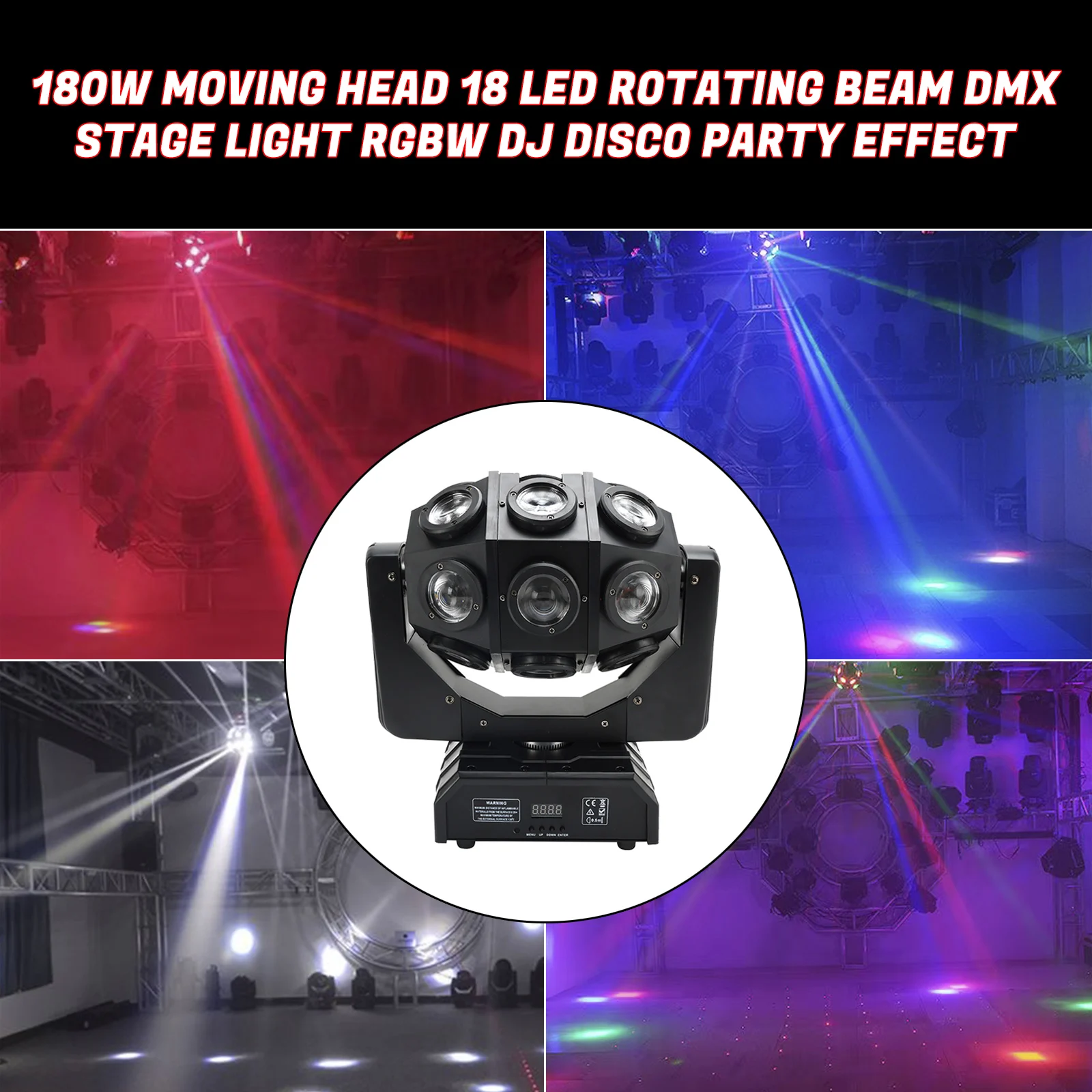 Areyourshop 180W Moving Head 18 LED Rotating Beam DMX Stage Light RGBW DJ Disco Party Effect