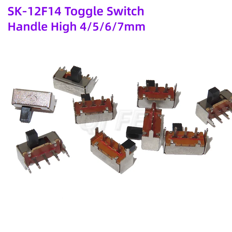 

50PSC Toggle Switch SK12F14 Handle High4/5/6/7mm 1P2T 90 degrees vertical Interruptor On/Off Power Slide Switch SK-12F14G4/5/6/7