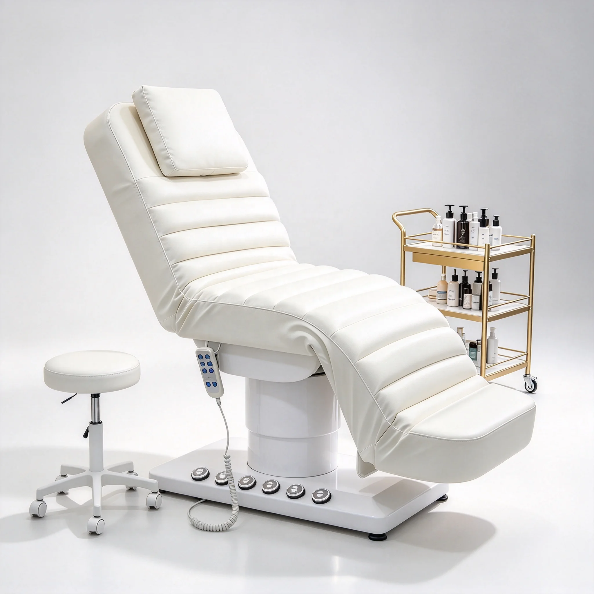 Beauty Facial Bed 3 Motors Adjustable Spa Treatment Chair With Hand Remote & Foot Control, Luxury PVC Leather Cosmetic Bed