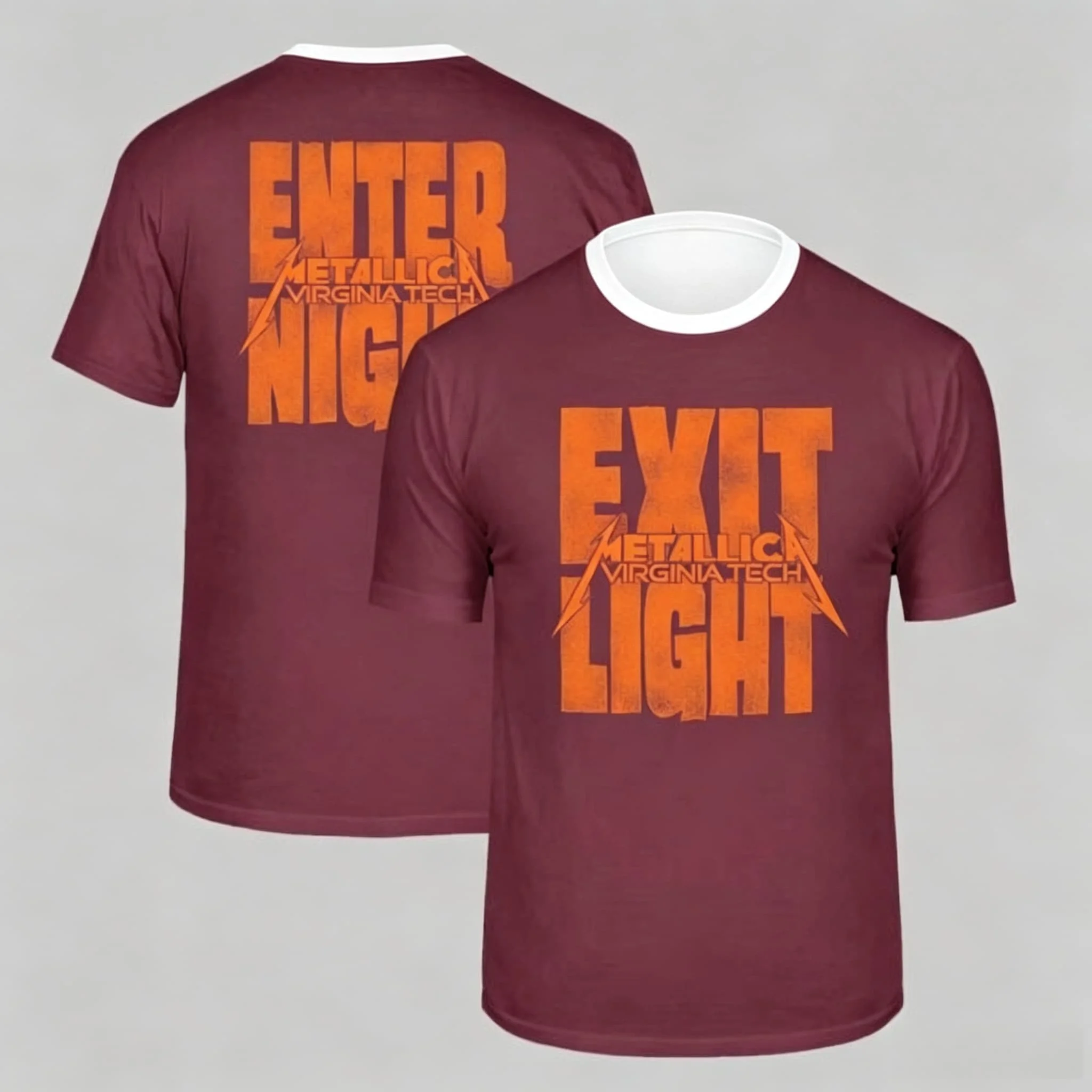Vintage Metallica X Virginia Tee Enter Night Exit Light Distressed Orange Maroon Top Retro Rock Music Fans Streetwear T-shirt