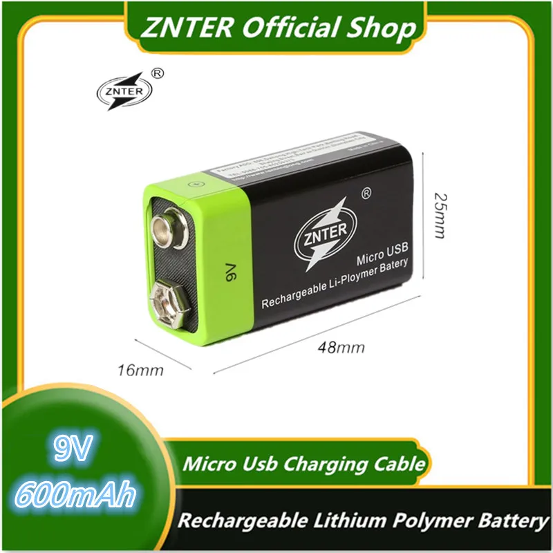 

ZNTER Ultra-Efficient 9V 600mAh USB Rechargeable Battery Lithium Polymer Cells For RC Camera Drone Accessories Dropshipping