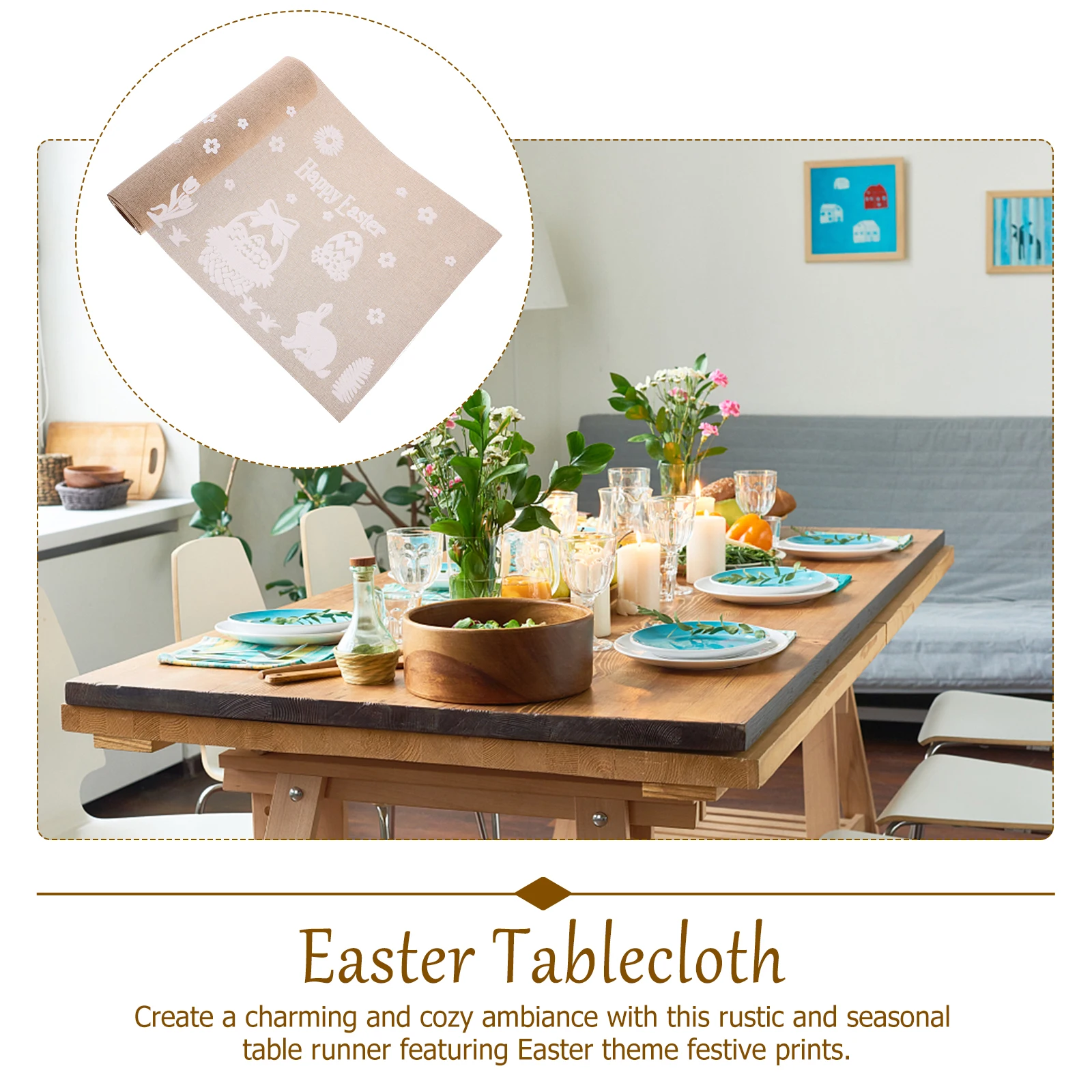 

Rustic Easter Runner Festive Spring Holiday Decoration Home Kitchen Dining Cover Farmhouse Party Tablecloth Banquet Buffet
