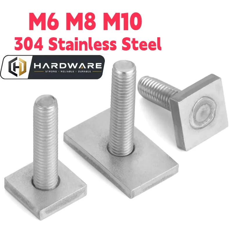 304 Stainless Steel Screw Chute Rail Track T-Shape Bolts M6 M8 M10 Rectangle Hammer Head Bolt Hardware Tools Supplies