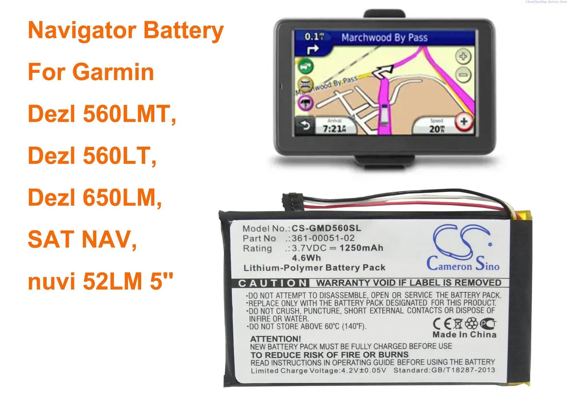 OrangeYu 1250mAh GPS, Navigator Battery  for Garmin Dezl 560LMT, Dezl 560LT, Dezl 650LM, SAT NAV, nuvi 52LM 5''