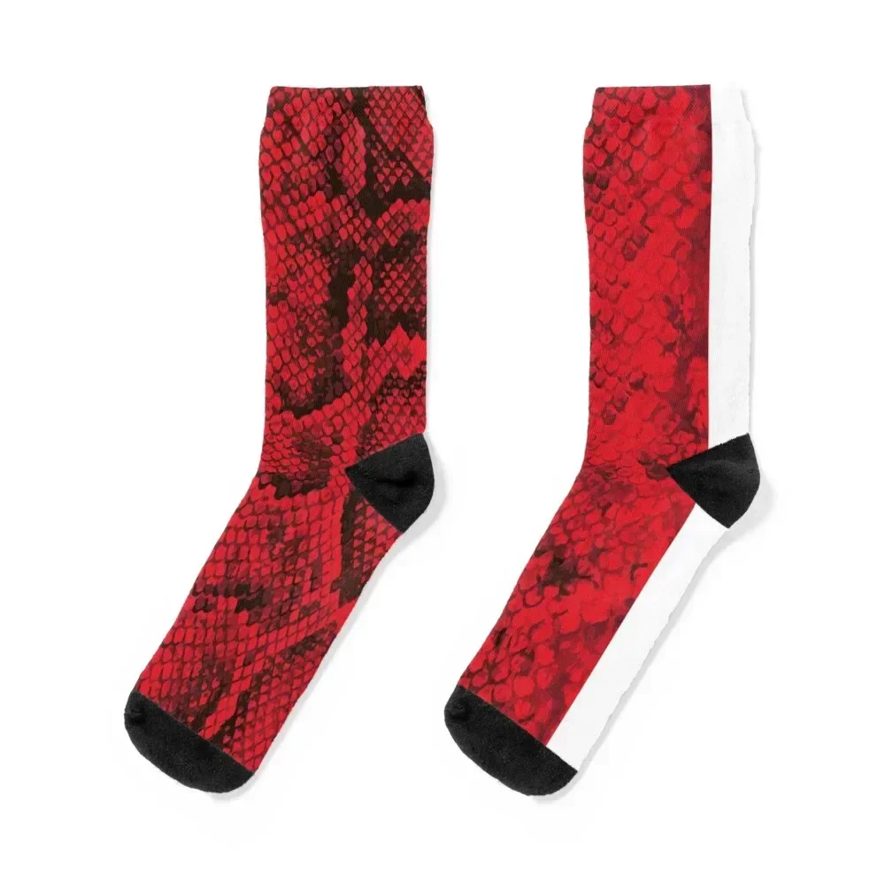 

Red Snakeskin Socks with print Rugby snow cartoon Women Socks Men's