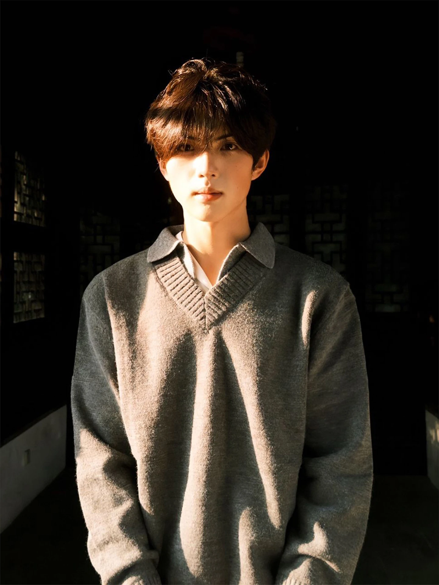 

Мужской вязаный свитер-поло с длинным рукавом, имитация двухслойности, свободный крой, для повседневной носки, зимний, с высоким воротом