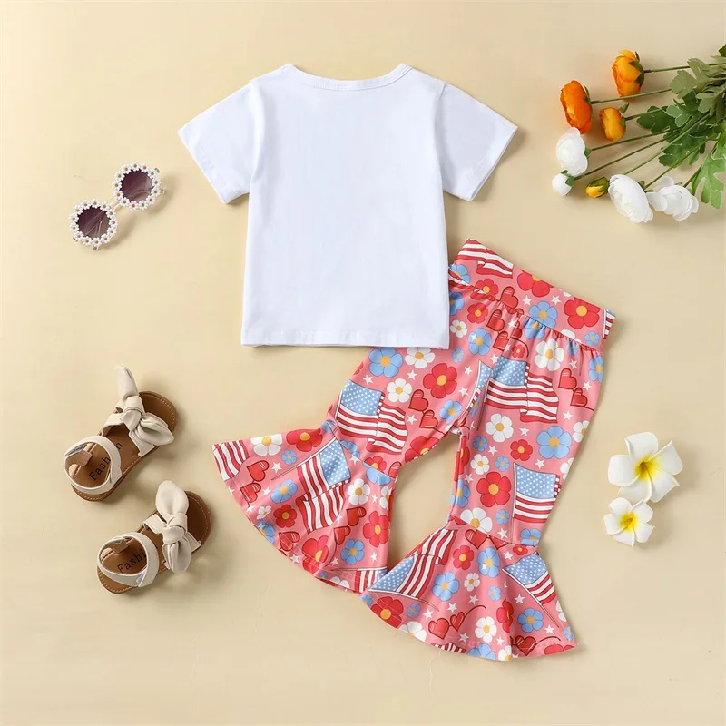 Girls 2-Piece Outfit Set with Pink Ruffle Sleeve Top and Denim Shorts - Summer Fashion for Toddlers