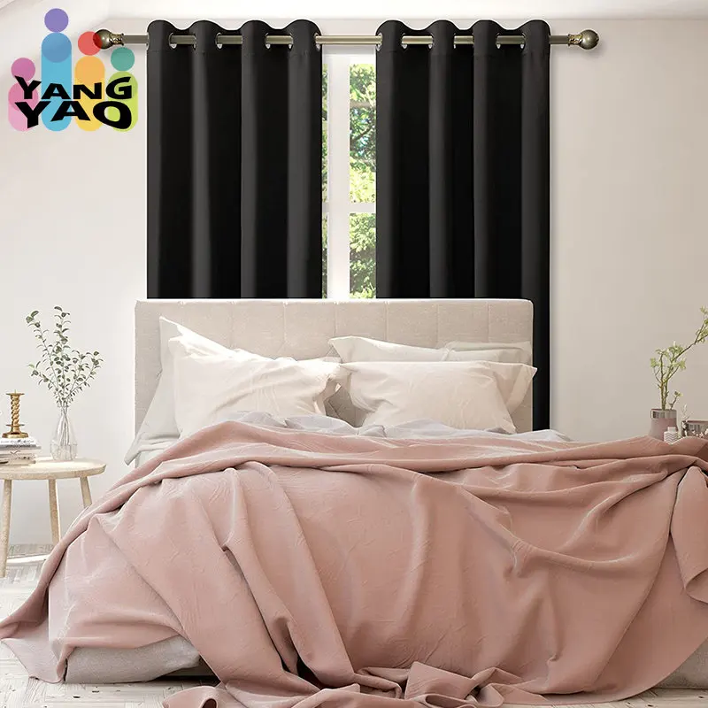 Thermal Insulated 100%Blackout Curtains for Bedroom with Liner Double Layer Room Darkening Noise Reducing Grommet Curtain TJ6963