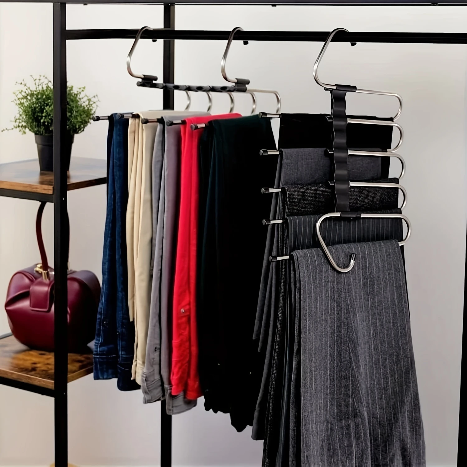 1 pack, 10 hangers, Space saving black metal pants organizer, hanger, pants hanger,  rack