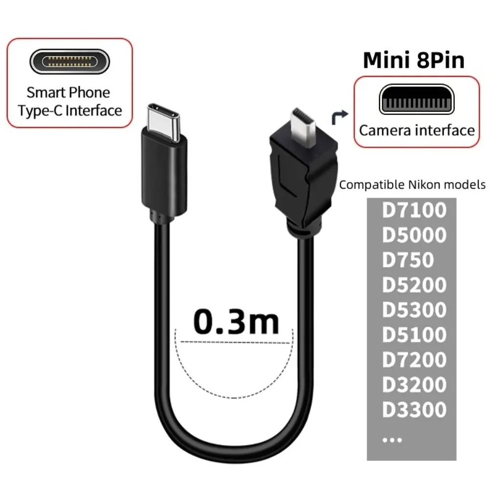 Type‑C to Mini 8Pin Camera Data Cable For UC‑E6 UC‑E16 UC‑E17 USB C Picture Transfer Charge Cord For Nikon Coolpix DSLR D7100