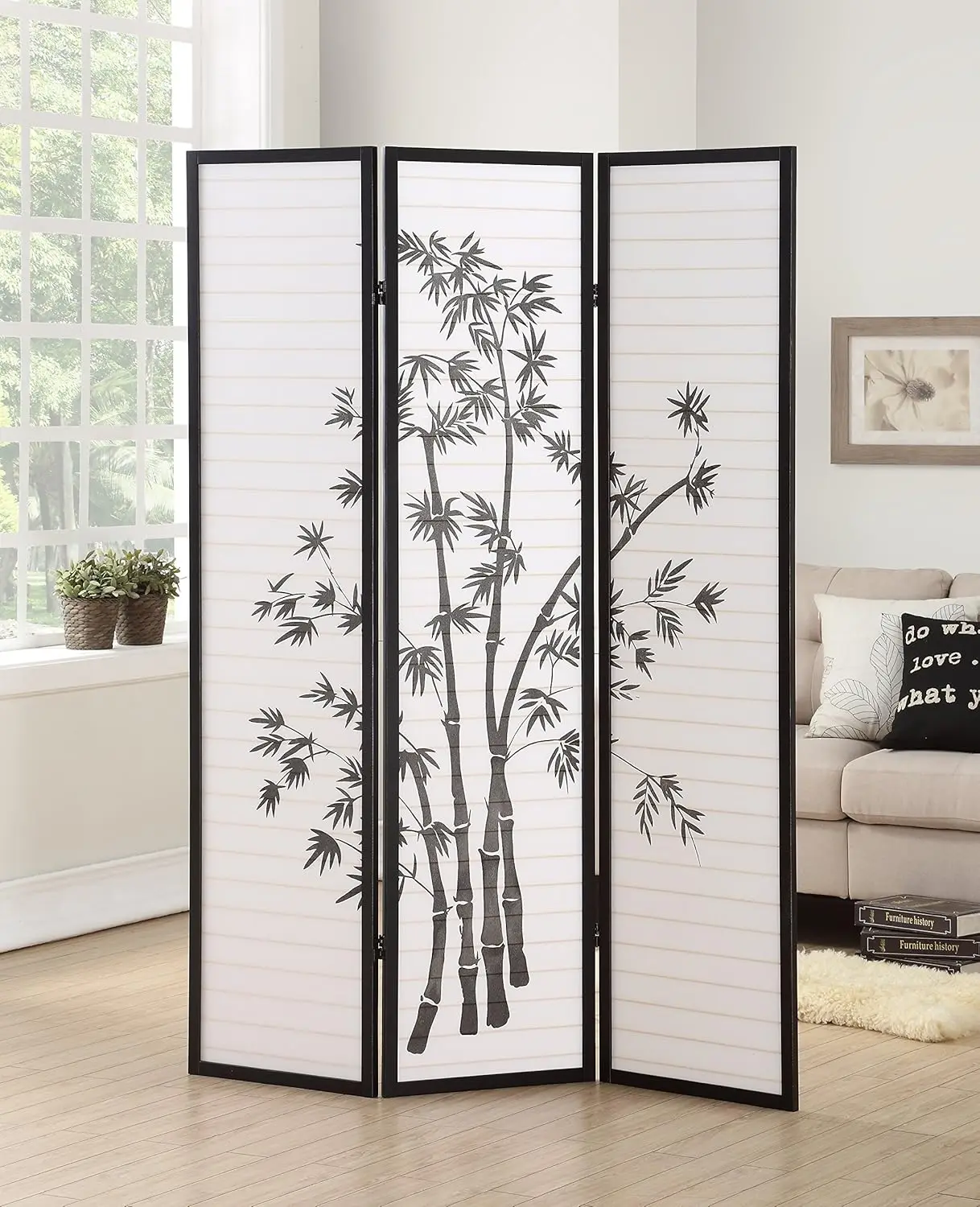 

3-Panel Oriental Shoji Room Divider Screen, Black