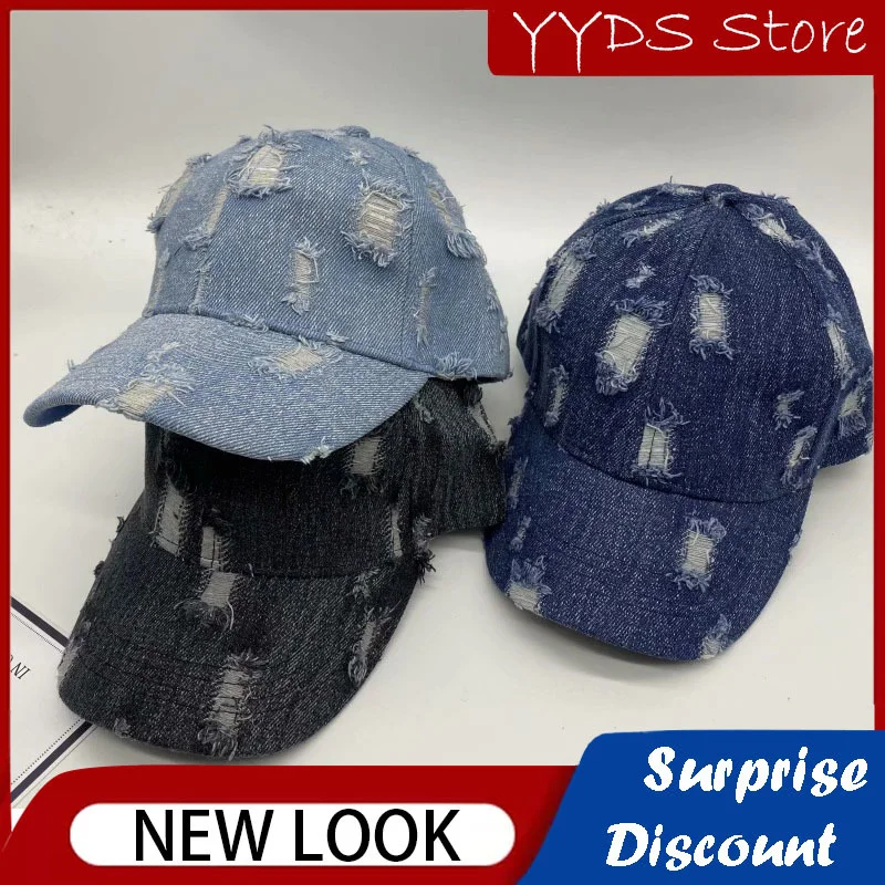 Children's Denim Ripped Baseball Cap Spring and Summer Girls Boy Curved Brim Hat Adjustable Baby Sun Hat Hip Hop Hat бейсболка