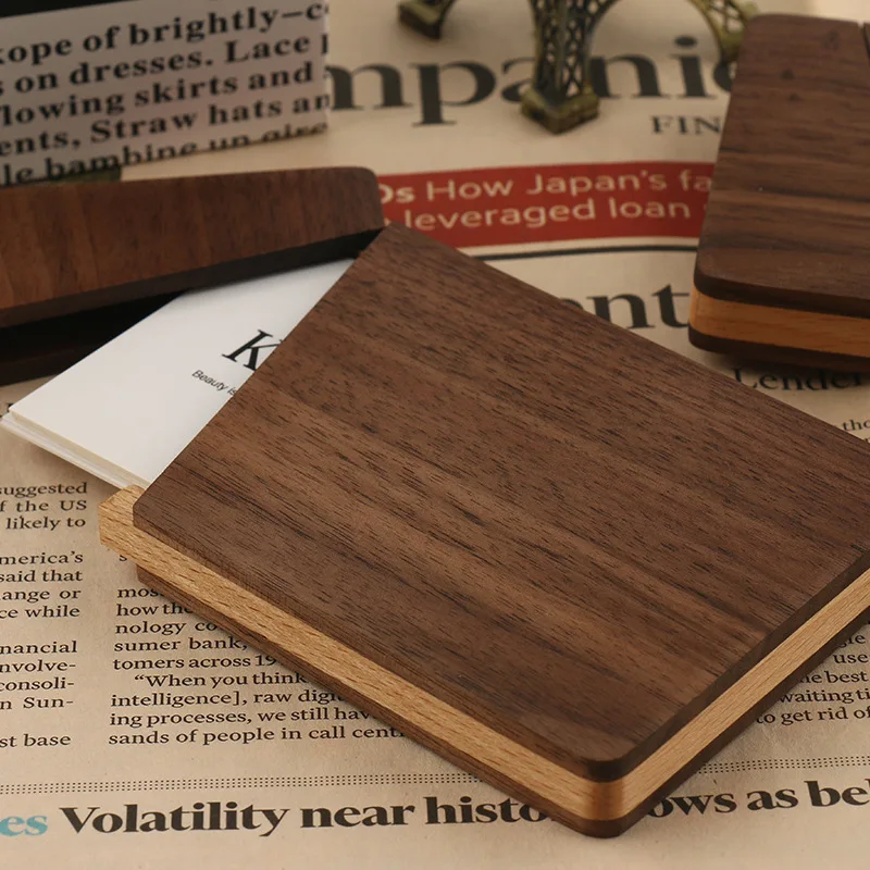 Black Walnut Portable Wooden Business Card Case ID Name Card Sleeve Office Supplies for Men Women