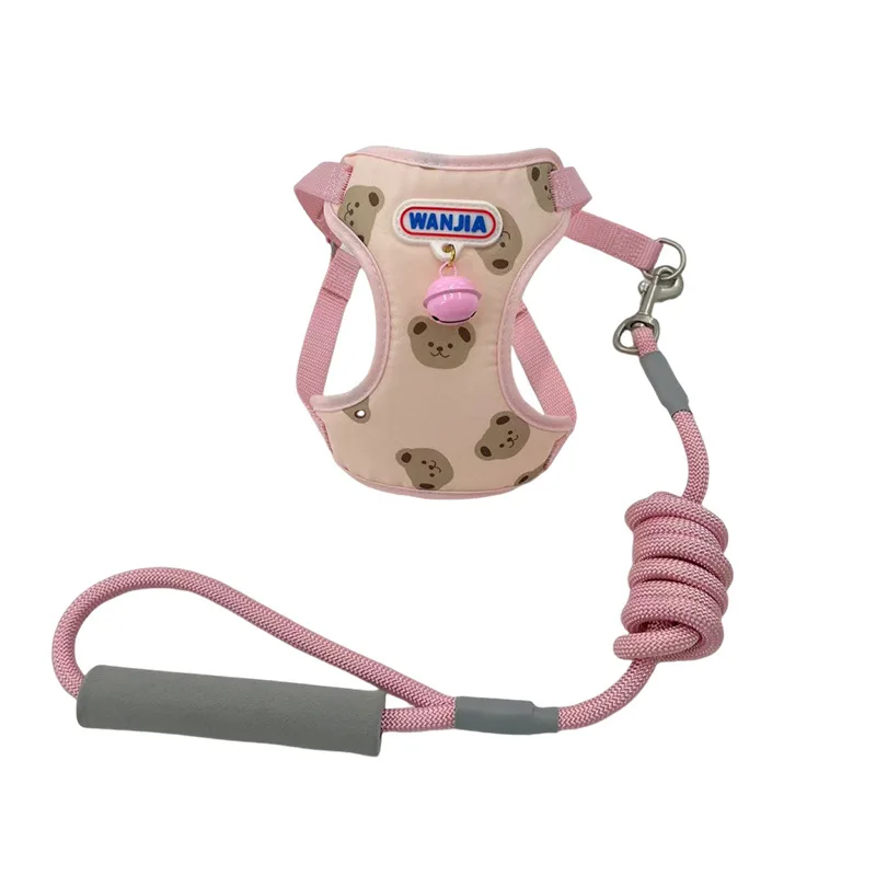 Pet Harnesses Leash Set with Bells Summer Cute Breathable Dog Harnesses Traction Adjustable Pet Vest for Small Dog Bichon Teddy