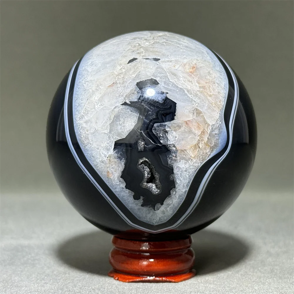 Piedra preciosa Natural, ágata negra, bola de cristal de cuarzo Mineral, Aura, meditación espiritual, adivinación energética, Altar, decoración del hogar + Base