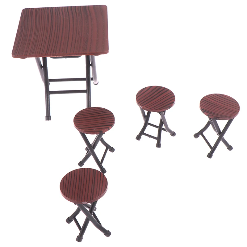 1Set 1:12 Dollhouse Mini Furniture Folding Table And Chair Set With 4 Stool Models