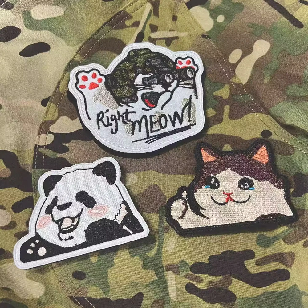 

Urgent Meow Take Action Immediately Night Vision Device Tactical Cat Head Magic Tape Right Meow Embroidery Morale Badge Armband