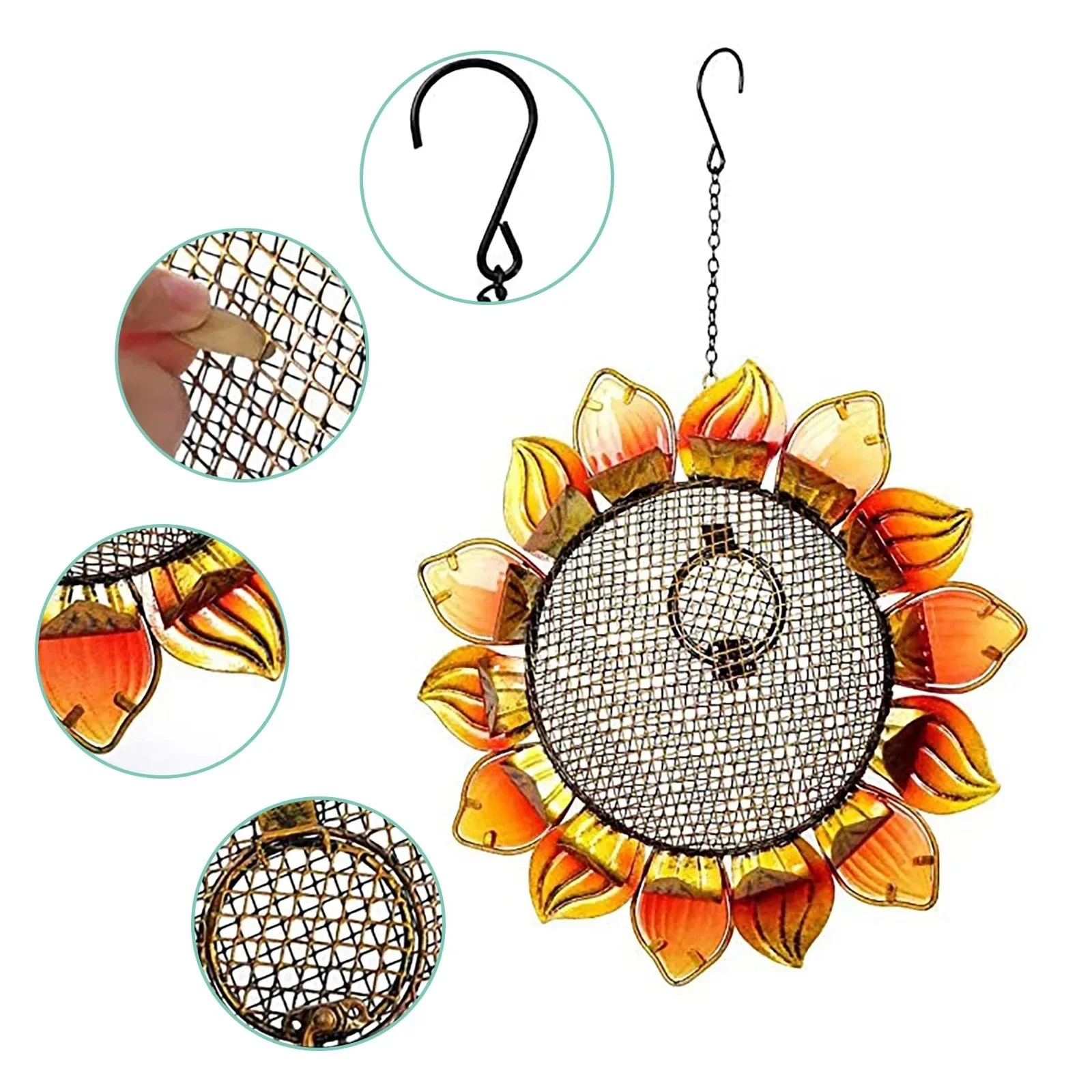 مغذيات الطيور البرية خارج الطائر الطنان معلقة تغذية الطيور البرية المعادن عباد الشمس في الهواء الطلق الطيور مربي حديقة ديكور مع هوك