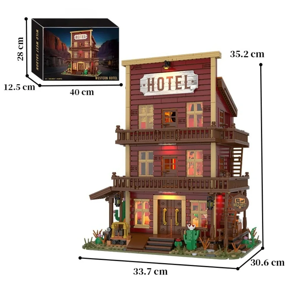 2146PCS Western Grand Hotel Bouwstenen Set Street View Wild Western Cowboyed Tvern Bar Huis Modulair Model Speelgoed Kinderen Gift