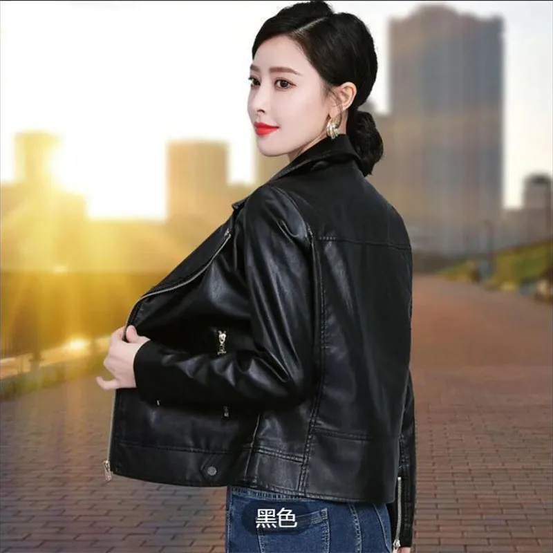 PU Leather Short Jacket Female 2023 Spring Autumn New Korean Fashion Casual Chic Pi Coat Women's Motorcycle Cycling Outerwear