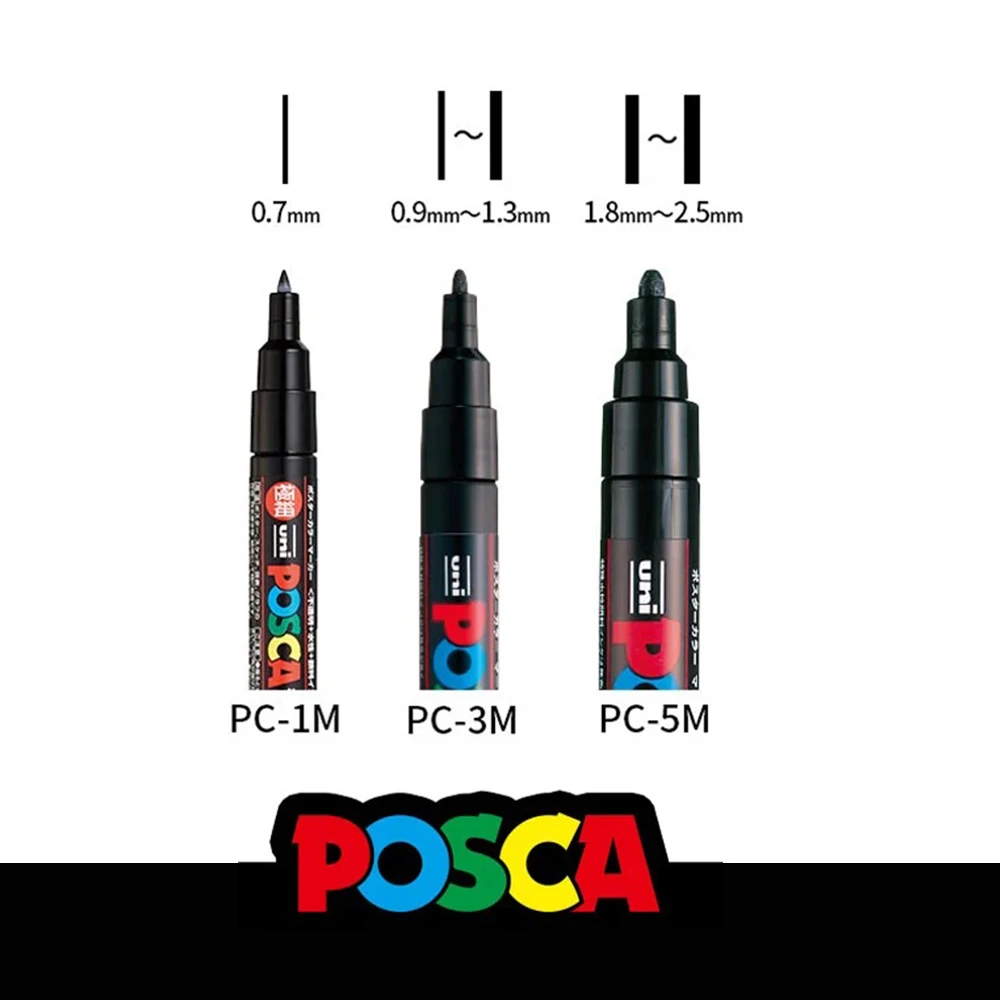 1pcs Japan UNI POSCA Marker Pen PC-1M/3M/5M POP Poster Graffiti Permanent Acrylic Marker White Black Gold Silver Art Supplies image 2