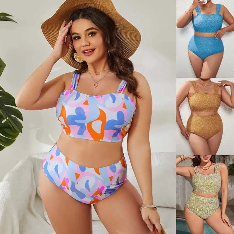 

Large Size Split Swimsuit, Female Sexy Bikini, New Tight Fitting Gathering High Waisted Building Vacation Style Swimsuit Y2k