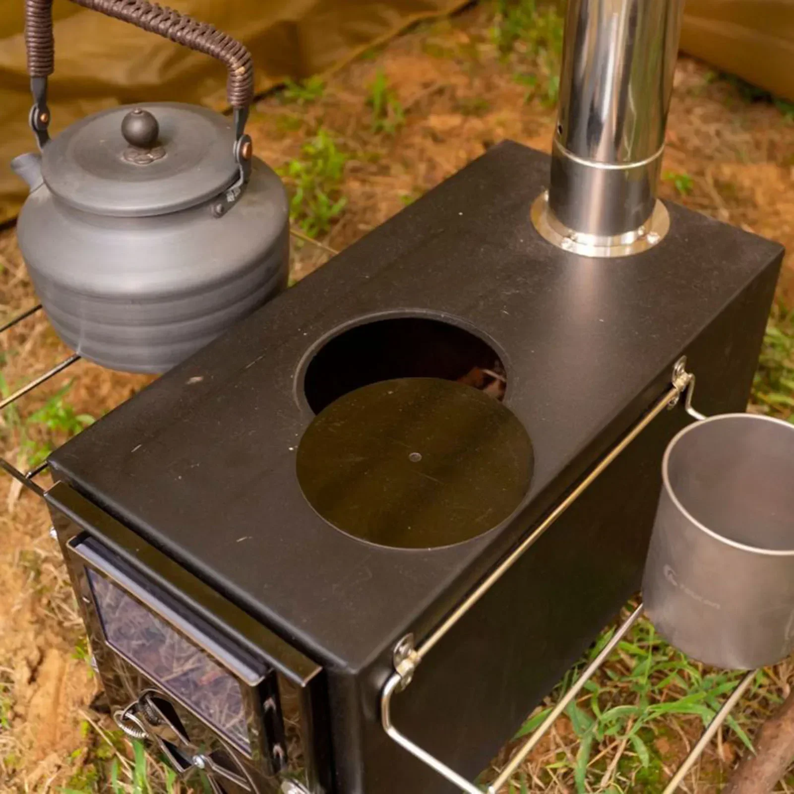 キャンプ用折りたたみ薪ストーブ、ポータブル薪ストーブ、炭素鋼燃焼、ピクニック、バーベキュー