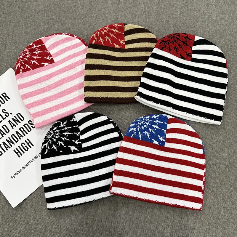 Classic Stripes Jacquard Beanies Women Men Skullcap Autumn Winter Outdoor Warm Knit Hats Unisex Hiphop Skiing Cold Hat Fashion