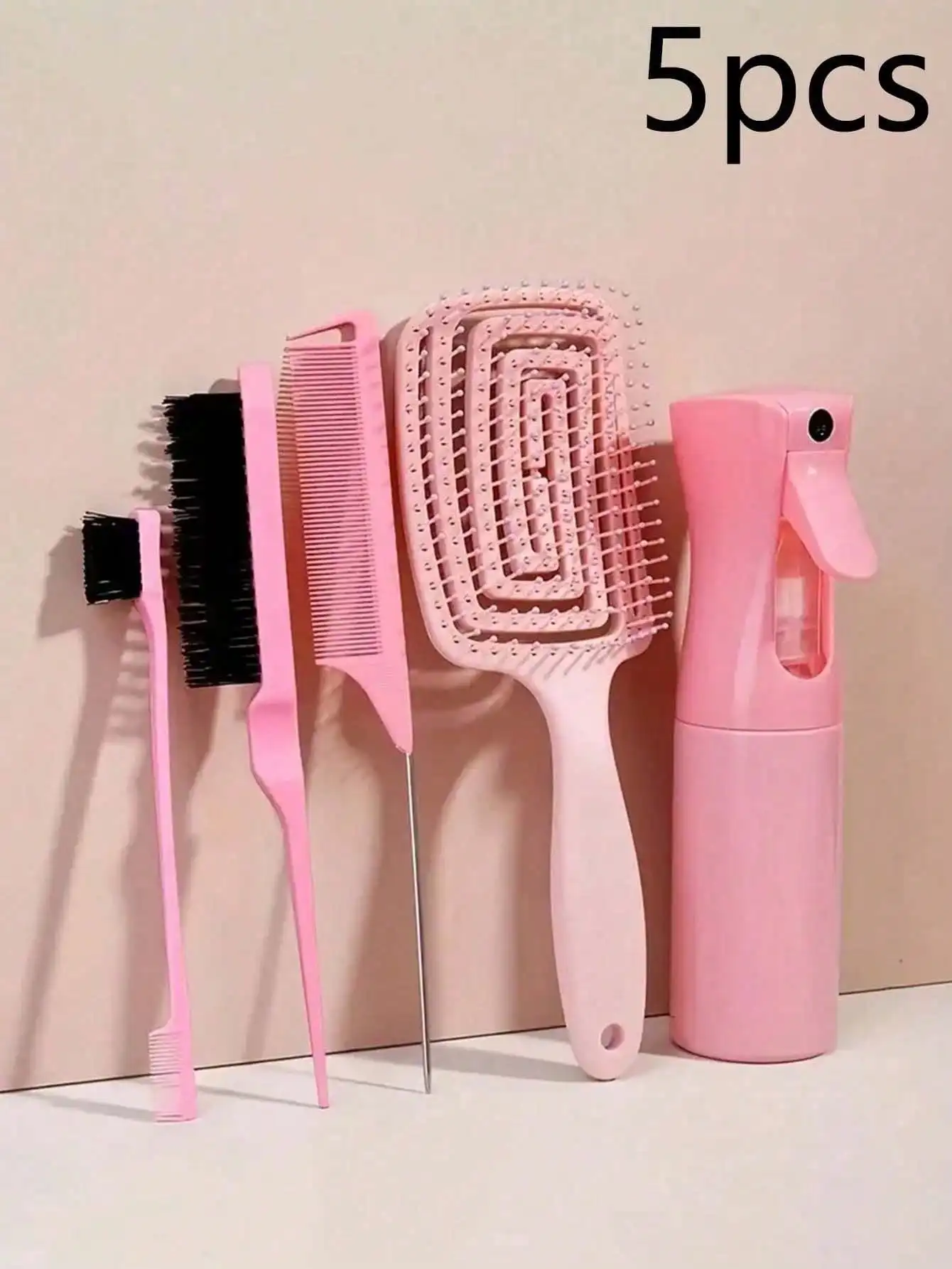 

5pcs Hair Styling Tool Set, Including 2 French Braiding Rings, Leather Shears, Volumizing Comb, Tail Comb, Edge Brush (For Hairline And Back-Combing)