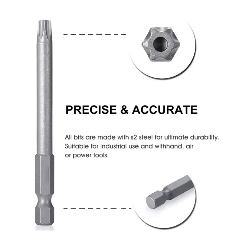 

1/4 Inch Hex Shank, 4 Inch Length, S2 Steel, 11/12pcs Torx Head, Torx Security Head Screwdriver Drill Set, Torx Screwdriver Bit