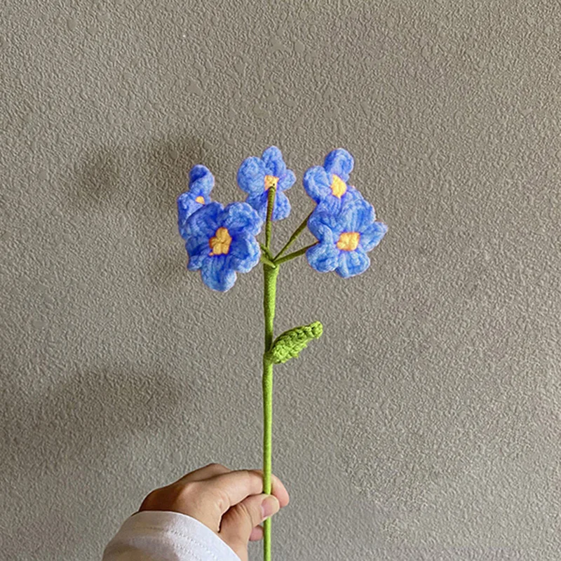 Bouquet de Fleurs Artificielles Myosotis Tissées à la Main, Crochet en Laine de Coton Fait à la Main, Cadeau d'Anniversaire