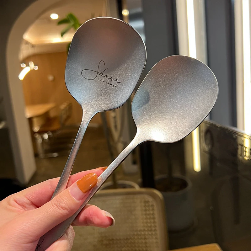 Stainless Steel Sanding Large Head Spoon Kitchen Dinner Dish Soup Rice Western Restaurant Bar Public Spoon Kitchen Tableware