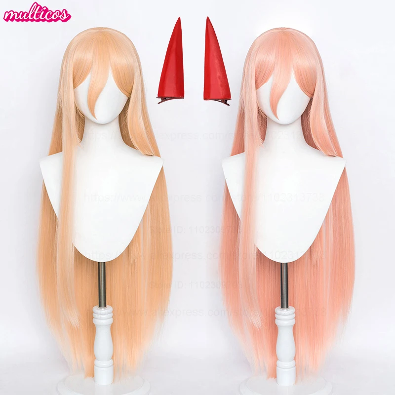 High Quality Power Cosplay Wig Makima Power Wigs 100cm Long Pink Orange Heat Resistant Synthetic Hair Party Anime Wigs + Wig Cap
