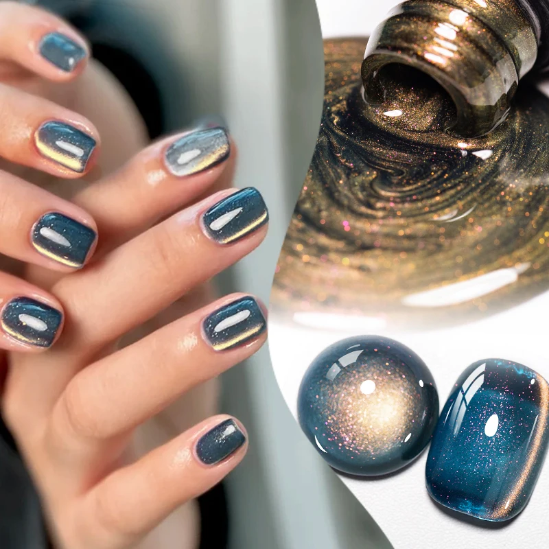 7ml Blue Glitter Blue Glass Bead Cat Magnetic Gel Ultra Shine Summer Glitter Semi Permanent Soak Off UV Gel Nail Art Varnish
